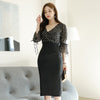 JSXDHK 2022 Autumn Women Sheath Pencil Dress Polka Dot Stitching Black Office Sexy Elegant OL Work Evening Party Dresses