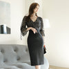 JSXDHK 2022 Autumn Women Sheath Pencil Dress Polka Dot Stitching Black Office Sexy Elegant OL Work Evening Party Dresses