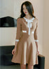 JSXDHK 2022 Autumn Winter Women Sweater Dress  Three Quarter Sleeve Knitted Patchwork Bow Casual Dresses