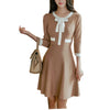 JSXDHK 2022 Autumn Winter Women Sweater Dress  Three Quarter Sleeve Knitted Patchwork Bow Casual Dresses