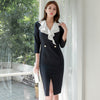 JSXDHK Korean Patchwork Women Dress knee-length Autumn Split Sheath Pencil Dresses Elegant Occupation Bodycon Vestidos