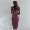 JSXDHK Korean Patchwork Women Dress knee-length Autumn Split Sheath Pencil Dresses Elegant Occupation Bodycon Vestidos