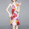 JSXDHK Runway Designer Sleeveless Women Dress Summer Printed Petal Floral Tank Vest A-Line Dress Vintage Bodycon Dress