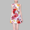 JSXDHK Runway Designer Sleeveless Women Dress Summer Printed Petal Floral Tank Vest A-Line Dress Vintage Bodycon Dress