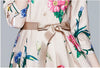 JSXDHK Simgent Floral Butterfly Dress Woman Three Quarter Sleeve Elegant Party Print Belted Midi Dress Vestidos Robe Femme