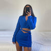 JULISSA MO Blazer Mini Skirt Two Piece Sets 2023 Autumn Women Casual Lace up Tops High Split Skirt Suit Femme Sexy Partywear