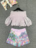 JUNLINNA Two Piece Pants Slash Neck Elastic Top+Short Printed Pants 2 Pieces Set Spring Summer Princess Wear Sets