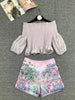 JUNLINNA Two Piece Pants Slash Neck Elastic Top+Short Printed Pants 2 Pieces Set Spring Summer Princess Wear Sets