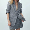 JUNWU Autumn Winter Women Black White Plaid Single Buckle Pocket Loose Suit Jacket Bag Hip Zipper Skirt Suit Elegant ZaCommuting