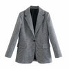 JUNWU Autumn Winter Women Black White Plaid Single Buckle Pocket Loose Suit Jacket Bag Hip Zipper Skirt Suit Elegant ZaCommuting