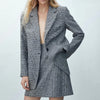 JUNWU Autumn Winter Women Black White Plaid Single Buckle Pocket Loose Suit Jacket Bag Hip Zipper Skirt Suit Elegant ZaCommuting