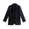JUNWU Za Autumn Women's Green Loose Linen Suit Single-Breasted Pocket Long-Sleeved Suit Jacket Casual Blazer British Style