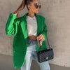 JUNWU Za Autumn Women's Green Loose Linen Suit Single-Breasted Pocket Long-Sleeved Suit Jacket Casual Blazer British Style