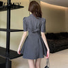 JXMM 2023 Summer Design Puff Sleeves Elegant Temperament Suit Two-Piece Slim Dress Women's Skirt