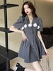JXMM 2023 Summer Design Puff Sleeves Elegant Temperament Suit Two-Piece Slim Dress Women's Skirt