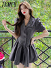 JXMM 2023 Summer Design Puff Sleeves Elegant Temperament Suit Two-Piece Slim Dress Women's Skirt