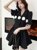JXMM 2023 Summer Design Puff Sleeves Elegant Temperament Suit Two-Piece Slim Dress Women's Skirt