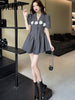 JXMM 2023 Summer Design Puff Sleeves Elegant Temperament Suit Two-Piece Slim Dress Women's Skirt