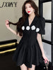 JXMM 2023 Summer Design Puff Sleeves Elegant Temperament Suit Two-Piece Slim Dress Women's Skirt