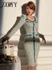 JXMY Autumn And Winter Products Woolen Bright Silk Commuter Elegant Temperament Women Slim Long-Sleeve Dress