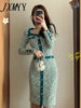 JXMY Autumn And Winter Products Woolen Bright Silk Commuter Elegant Temperament Women Slim Long-Sleeve Dress
