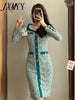 JXMY Autumn And Winter Products Woolen Bright Silk Commuter Elegant Temperament Women Slim Long-Sleeve Dress