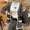 imCharms 2023 Autumn And Winter Retro Houndstooth Single-Breasted Shirt + Straight Pants Suit Women