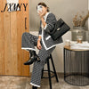 imCharms 2023 Autumn And Winter Retro Houndstooth Single-Breasted Shirt + Straight Pants Suit Women