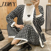 imCharms 2023 Autumn And Winter Retro Houndstooth Single-Breasted Shirt + Straight Pants Suit Women