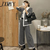 imCharms 2023 Autumn And Winter Retro Houndstooth Single-Breasted Shirt + Straight Pants Suit Women