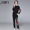 imCharms 2023 Autumn Comfortable Cotton Embroidered Suit Women's Raglan Sleeves Black fLong Two-Piece Suit