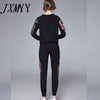imCharms 2023 Autumn Comfortable Cotton Embroidered Suit Women's Raglan Sleeves Black fLong Two-Piece Suit