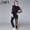 imCharms 2023 Autumn Comfortable Cotton Embroidered Suit Women's Raglan Sleeves Black fLong Two-Piece Suit