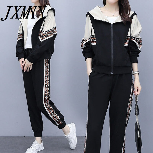 imCharms 2023 Autumn Plus Size Women's Wide-Sided Ribbon Collage Cardigan Sweater Casual Sports Two-Piece Trend