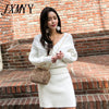 imCharms 2023 Fall Products Korean Slim Linen Pattern Cross V-Neck Knit + High Waist Slim Woolen Skirt