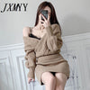 imCharms 2023 Fall Products Korean Slim Linen Pattern Cross V-Neck Knit + High Waist Slim Woolen Skirt