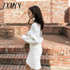 imCharms 2023 Fall Products Korean Slim Linen Pattern Cross V-Neck Knit + High Waist Slim Woolen Skirt