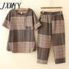imCharms 2023 Korean Version Of The Summer Large Size Plaid Two-Piece Suit All-Match Casual Pants Loose Top Women