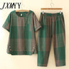 imCharms 2023 Korean Version Of The Summer Large Size Plaid Two-Piece Suit All-Match Casual Pants Loose Top Women