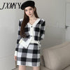 imCharms 2023 Spring And Autumn Korean Version Of The V-Neck Plaid Knitted Cardigan High Waist Bag Hip Skirt Suit