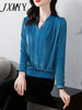 imCharms 2023 Autumn And Winter Elegant Temperament Top Women's Long-Sleeved V-Neck Large Size T-Shirt Sweater