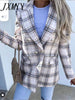 imCharms 2023 Autumn And Winter Elegant Temperament Long-Sleeved Double-Breasted Plaid Print Suit Women's Small Coat