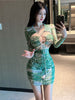imCharms 2023 Autumn And Winter Long-Sleeved Hollow Sexy Temperament Low-Cut European And American Dress Women