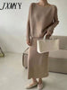 imCharms 2023 Autumn And Winter Single-Breasted Sweater Coat Cardigan Long Half Skirt Casual Two-Piece Women's Clothing