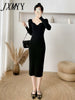 imCharms 2023 Autumn And Winter Sweater Skirt Light Mature Style Sexy Package Hip Bottoming Knitted Dress Women