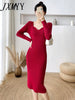 imCharms 2023 Autumn And Winter Sweater Skirt Light Mature Style Sexy Package Hip Bottoming Knitted Dress Women