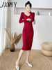 imCharms 2023 Autumn And Winter Sweater Skirt Light Mature Style Sexy Package Hip Bottoming Knitted Dress Women