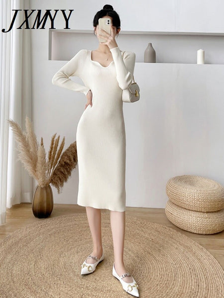 imCharms 2023 Autumn And Winter Sweater Skirt Light Mature Style Sexy Package Hip Bottoming Knitted Dress Women