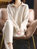 imCharms 2023 Autumn And Winter Cashmere Suit Women Loose Lapel Sweater Wide Leg Pants Knitted Wool Two-Piece Trend