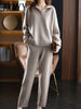 imCharms 2023 Autumn And Winter Cashmere Suit Women Loose Lapel Sweater Wide Leg Pants Knitted Wool Two-Piece Trend